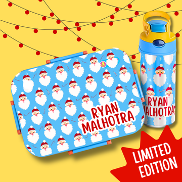 Limited Edition Premium Bento Lunch Box & Water Bottle - Santa Clause (Blue)