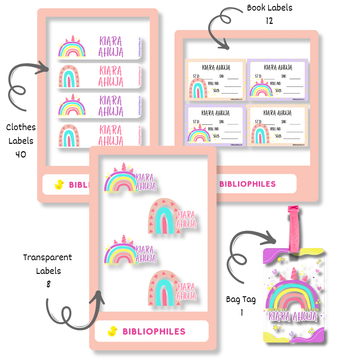 Starting the School Combo - Rainbow (Transparent Label Bag Tag Cloth Labels Book Labels)