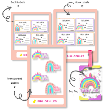 Back to School Combo - Rainbow ( Transparent Bag Tag Book Labels)