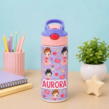 Princess Personalised Water Bottle (Princess- Purple)