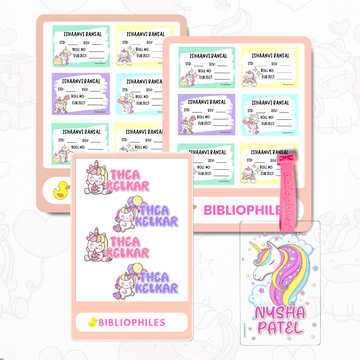 Back to School Combo - Unicorn ( Transparent Labels Bag Tag Book Labels) - Zootii