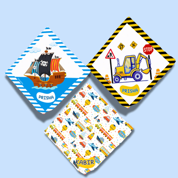 Personalised Muslin Handkerchief Set - Adventure (Pack of 3) with Name Labels - Zootii