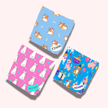Personalised Muslin Handkerchief Set - Play Pals (Pack of 3) with Name Labels - Zootii