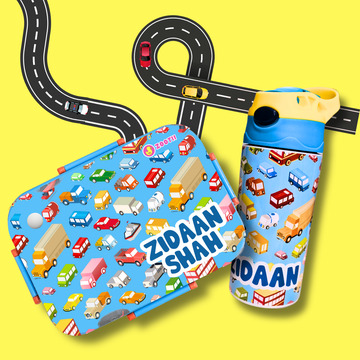 Premium Bento Lunch Box & Water Bottle - Vehicles - Zootii