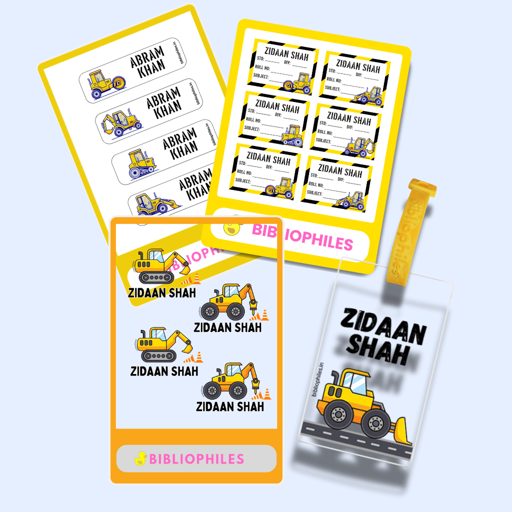 Starting the School Combo - Construction (Transparent Label Bag Tag Cloth Labels Book Labels) - Zootii