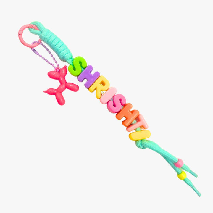 Cute personalised candy bag charm with colourful alphabet name beads