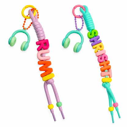 Candy bag charm with headphones lucky charm and personalised beads