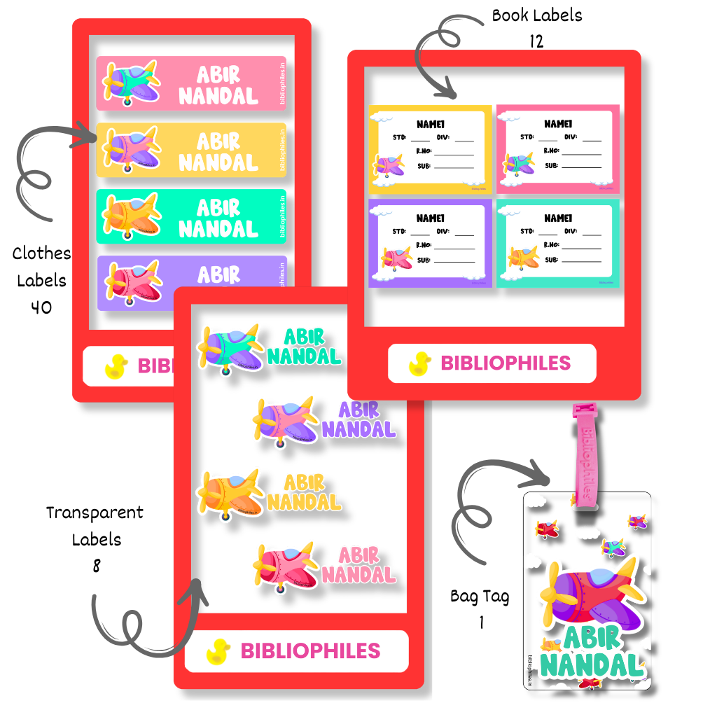 Starting the School Combo - Planes (Transparent Label Bag Tag Cloth Labels Book Labels)