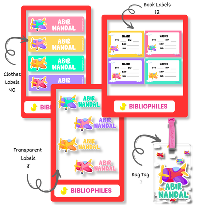 Starting the School Combo - Planes (Transparent Label Bag Tag Cloth Labels Book Labels)