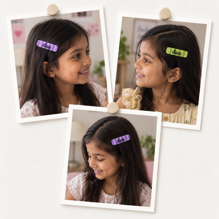 Hair Clips - Stripes Green Purple (Pack of 4)