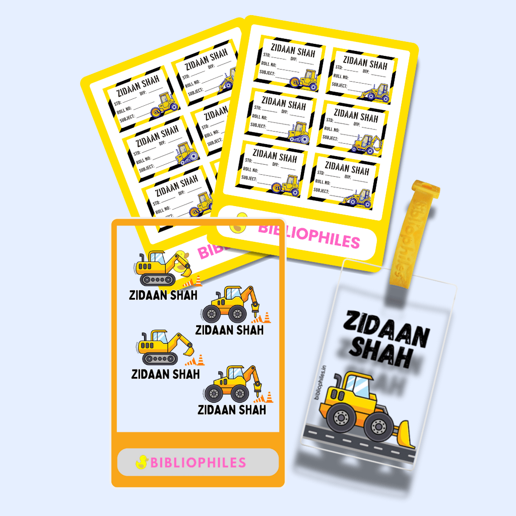 Back to School Combo - Construction ( Transparent Bag Tag Book Labels) - Zootii