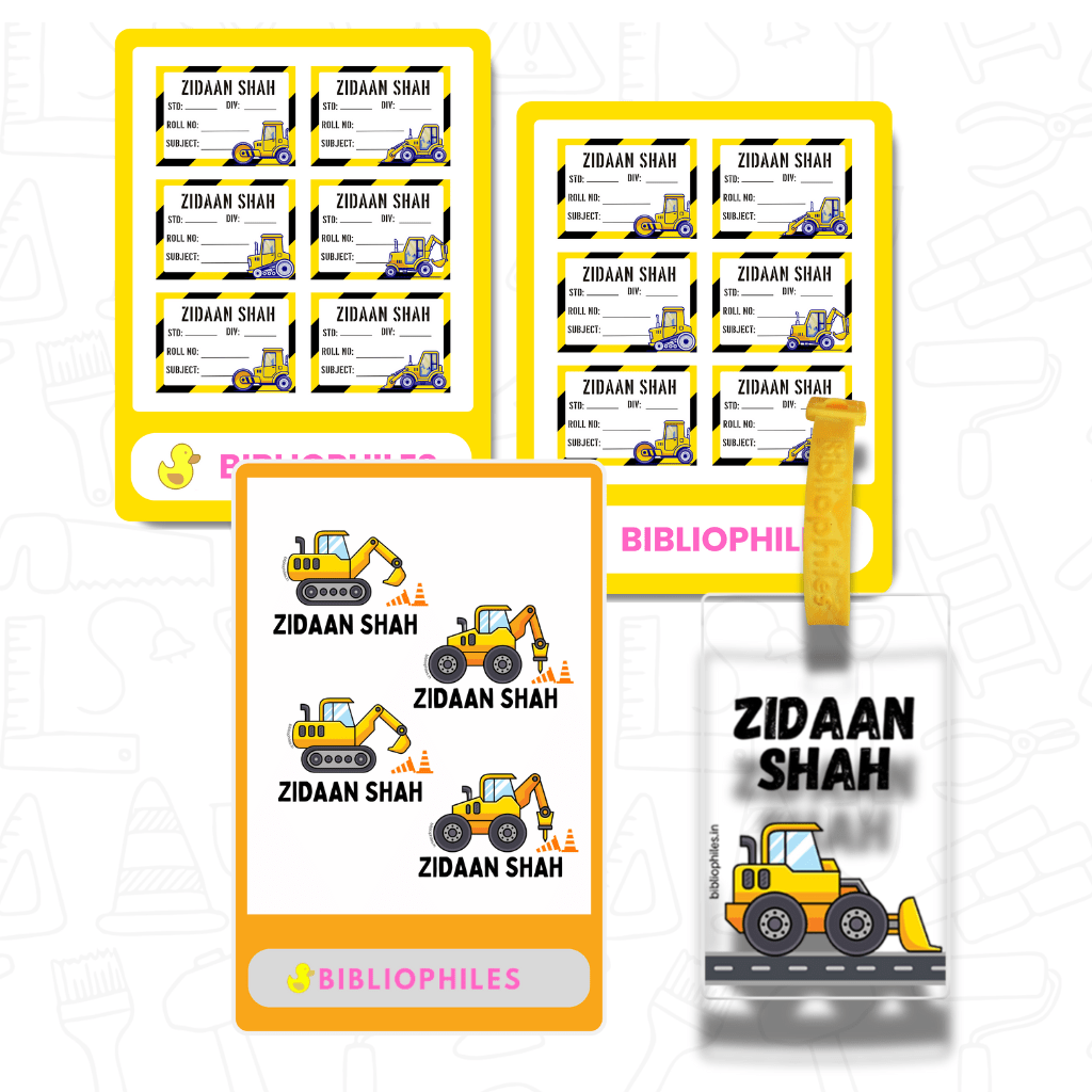 Back to School Combo - Construction ( Transparent Bag Tag Book Labels) - Zootii
