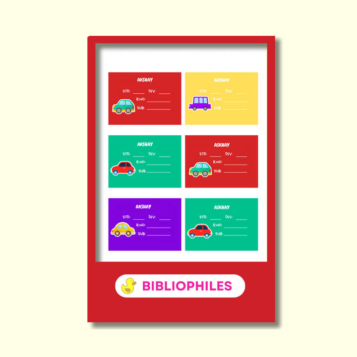 Colourful cars Book Labels | Personalised Colourful Cars Labels - Zootii