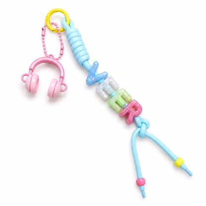 Personalised alphabet bag charm with headphones lucky charm