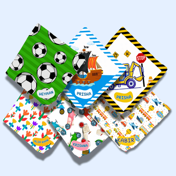 Personalised Muslin Handkerchief Set - Adventure (Pack of 6) with Name Labels - Zootii