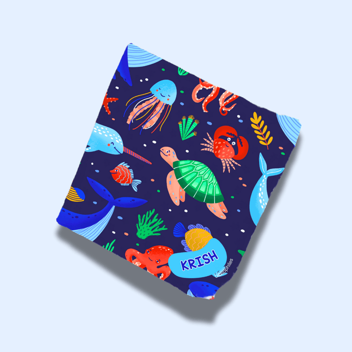 Personalised Muslin Handkerchief Set - Aqua (Pack of 3) with Name Labels - Zootii