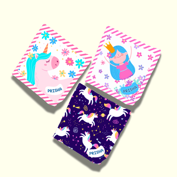 Personalised Muslin Handkerchief Set - Mystical (Pack of 3) with Name Labels - Zootii