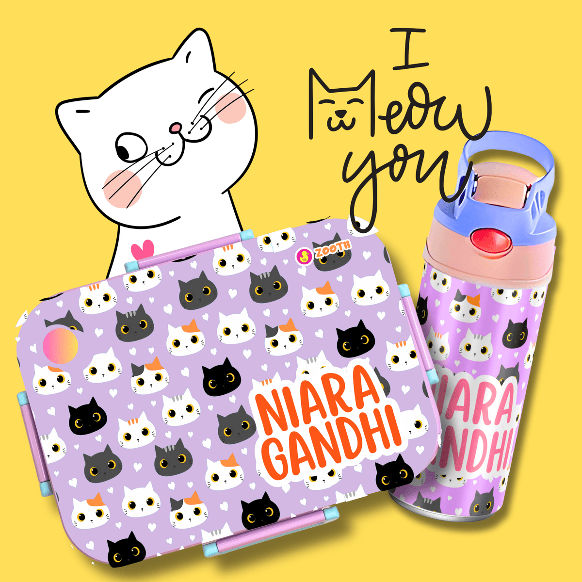 Premium Bento Lunch Box & Water Bottle - Kittens - Zootii