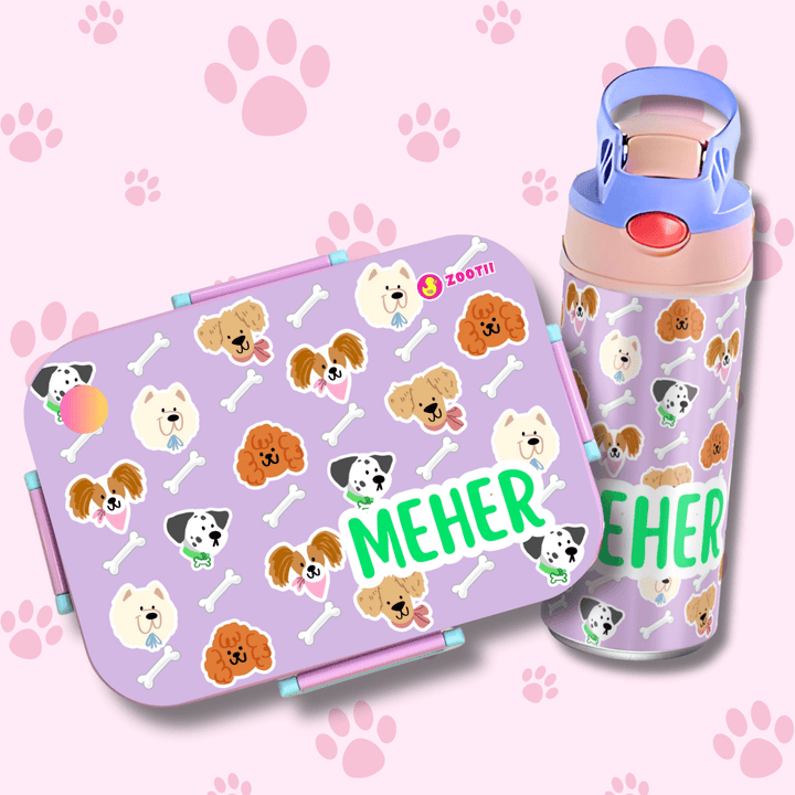 Premium Bento Lunch Box & Water Bottle - Puppies - Zootii