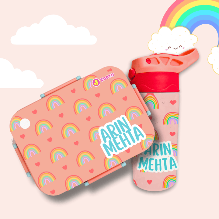 Premium Bento Lunch Box & Water Bottle - Rainbow - Zootii