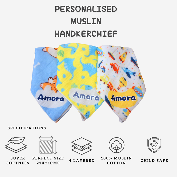 Personalised Muslin Handkerchief Set - Cars  ( Pack of 2)