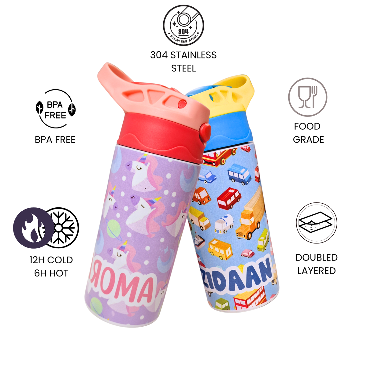 Zootii Personalised Water Bottle (Rainbow - PeachRed) - Zootii